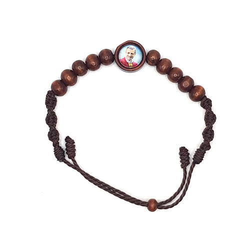 Bracciale in corda con sfere in legno, Don Tonino Bello